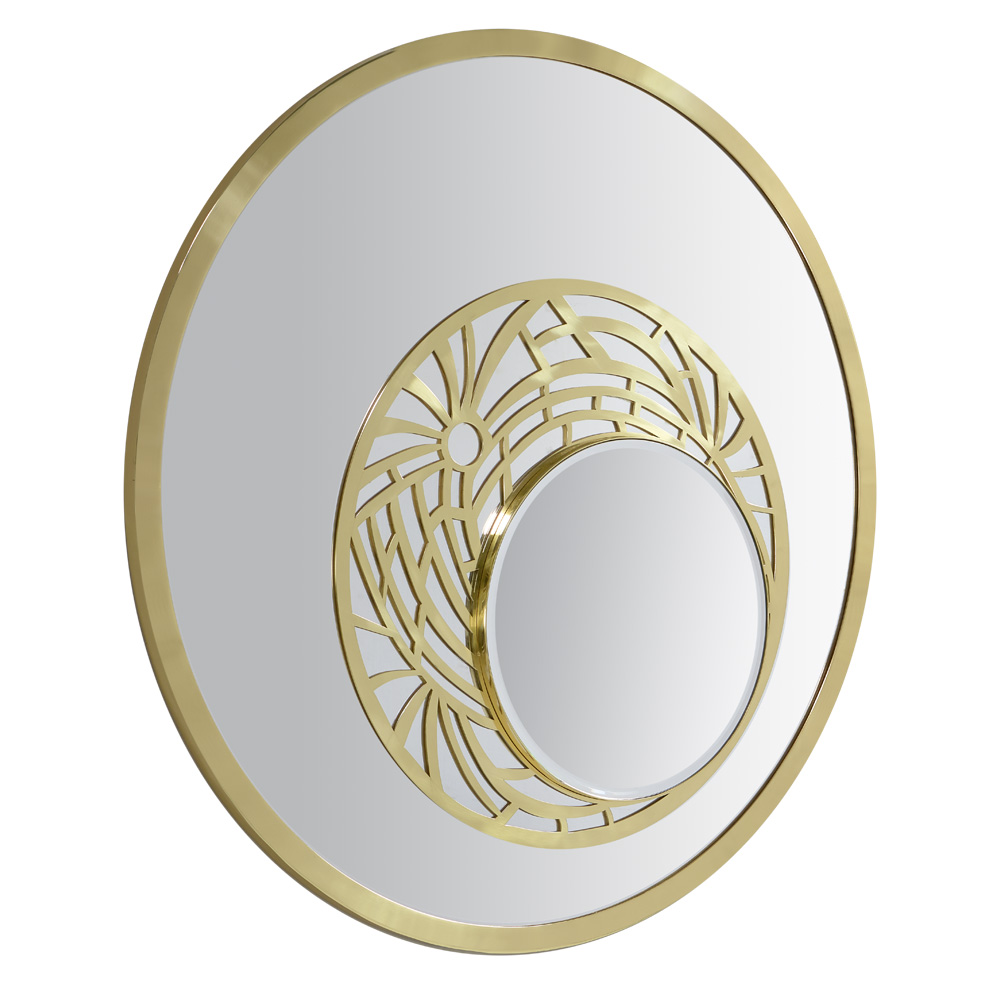 Luxury Art Deco Inspired Designer Round Brass Wall Mirror