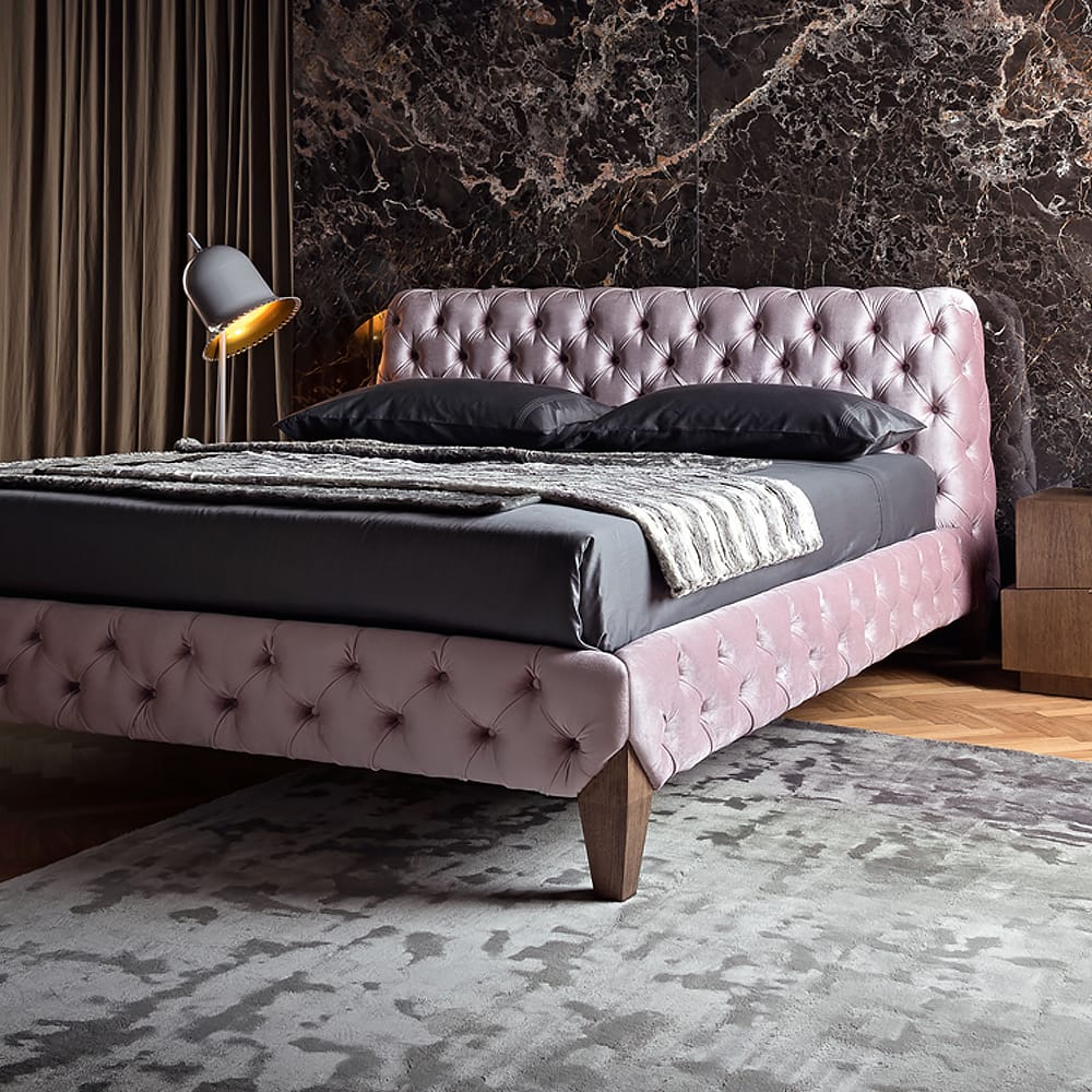 Luxury Italian Button Upholstered Velvet Bed