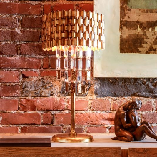 Luxury Braided Gold Leaf Italian Table Lamp With Crystal Pendants