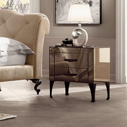 Wall Mounted Modern Designer Champagne Leaf Console Luxury Bronzed Mirrored Bedside Table