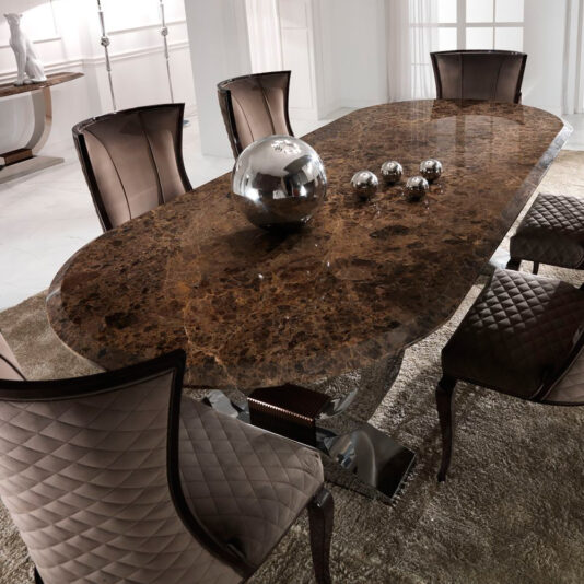 Luxury Italian Brown Marble Oval Dining Set Luxury Italian Brown Marble Dining Set