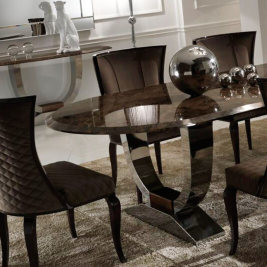 Luxury Italian Brown Marble Oval Dining Set Luxury Italian Brown Marble Dining Set