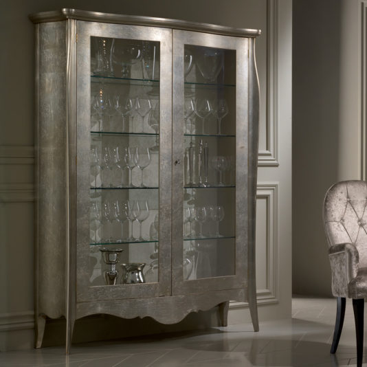 Luxury Champagne Leaf Double Door Display Cabinet