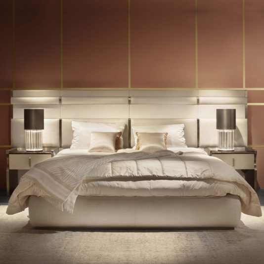 Luxury Designer Italian Upholstered Bed With Large Headboard