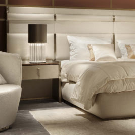 Luxury Designer Italian Upholstered Bed With Large Headboard