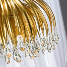 Luxury Gold Leaf Chandelier With Crystal Pendants