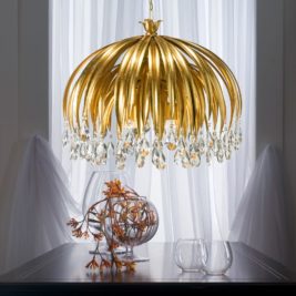 Luxury Gold Leaf Chandelier With Crystal Pendants