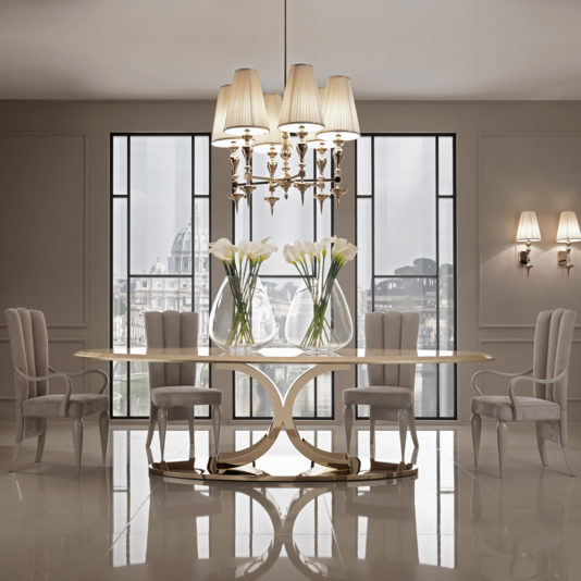 Luxury Gold Leaf Oval Designer Dining Set