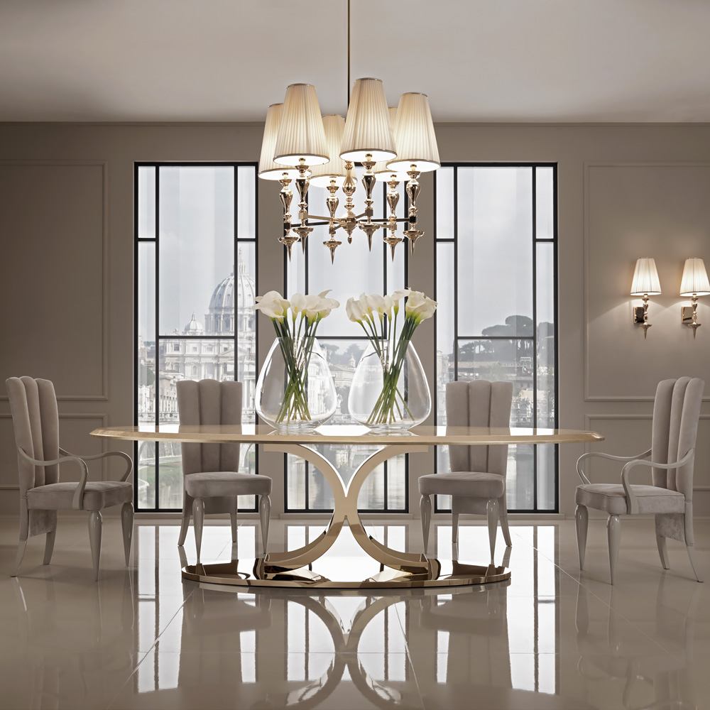 Luxury Gold Leaf Oval Designer Dining Table