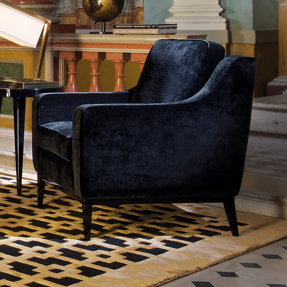 Luxury High End Modern Black Velvet Armchair