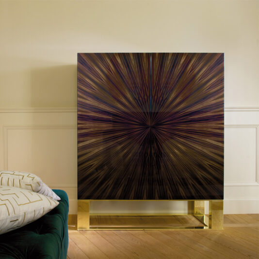 Modern High End Italian Ebony Veneered Cabinet Luxury Italian Brass Base Ebony Cabinet