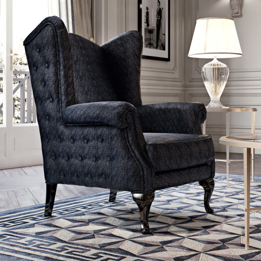 Luxury Italian Button Upholstered Designer Winged Chair