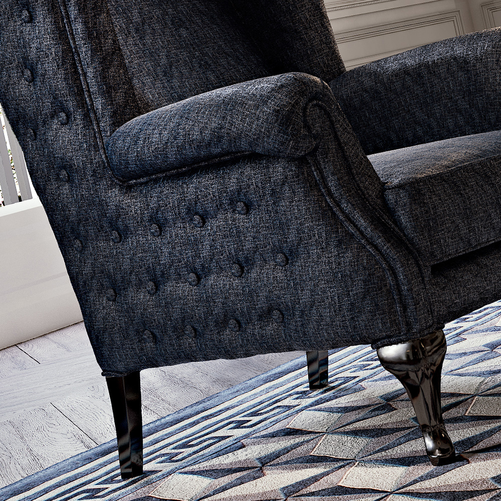 Luxury Italian Button Upholstered Designer Winged Chair
