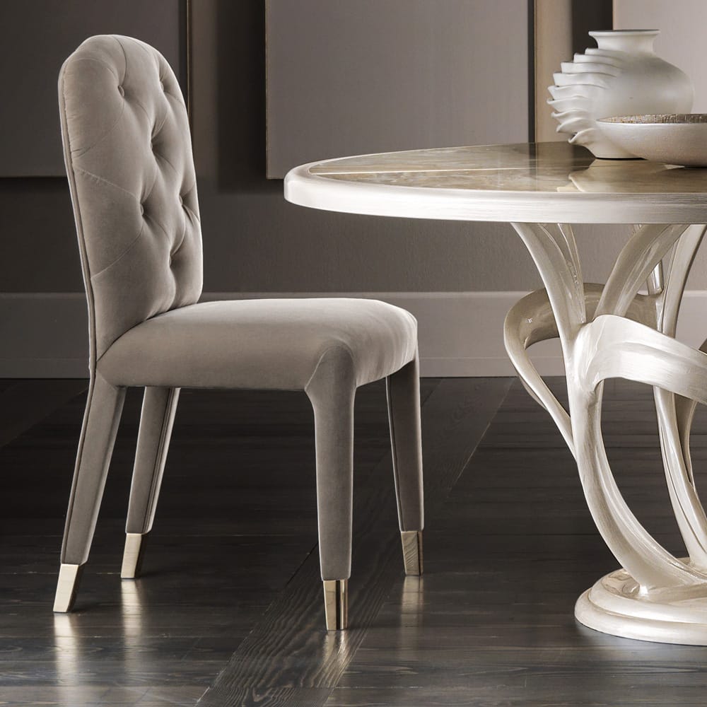 Luxury Italian Button Upholstered Nubuck Dining Chair