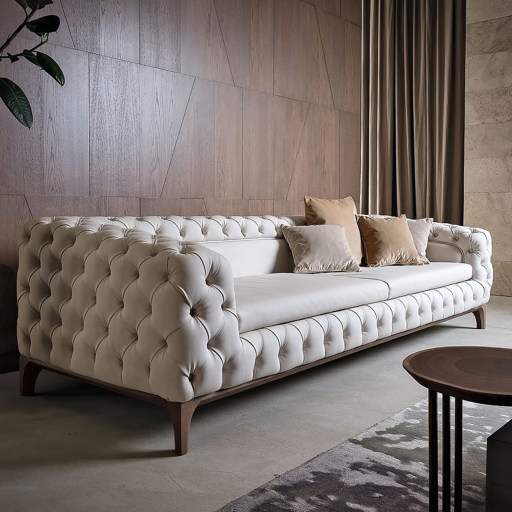 Luxury Italian Designer Button Upholstered Sofa