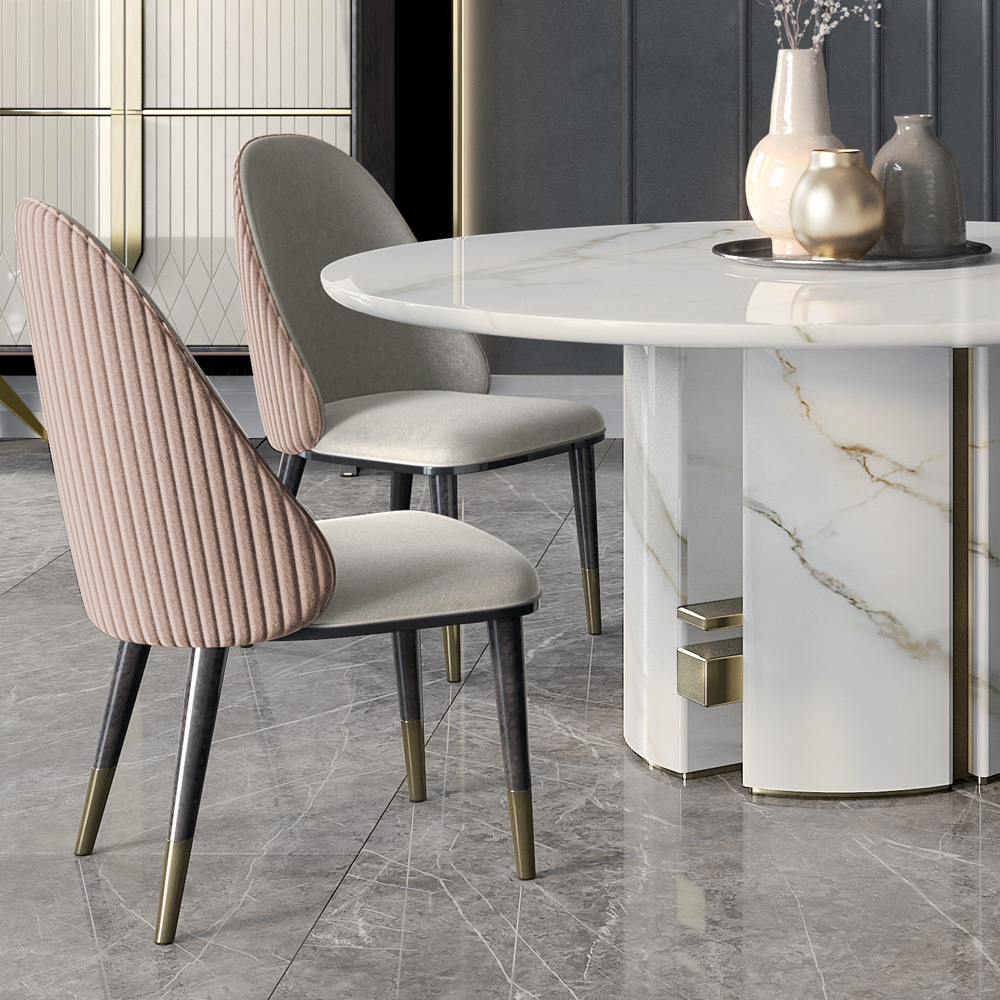 Luxury Italian Designer Contemporary Round Marble Dining Table Set