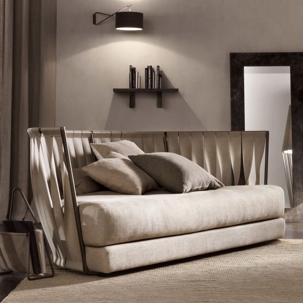 Luxury Italian Designer Faux Nubuck Leather Twist Sofa