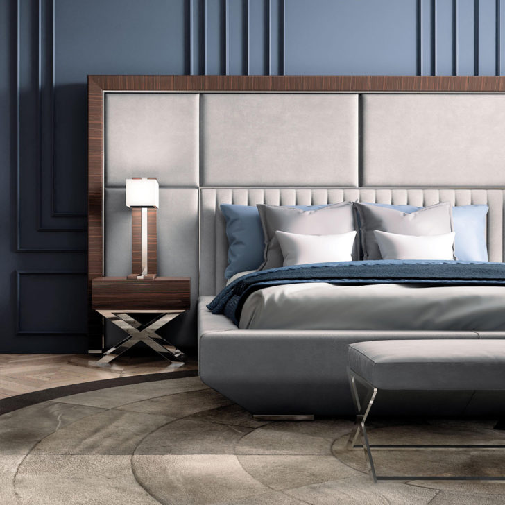 Luxury Italian Designer Leather Bed With Large Headboard