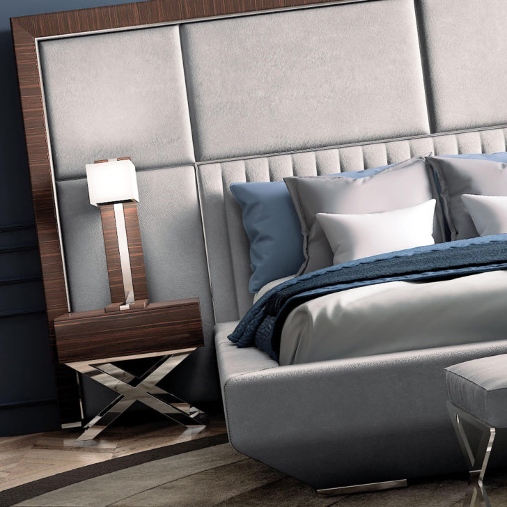 Luxury Italian Designer Leather Bed With Large Headboard