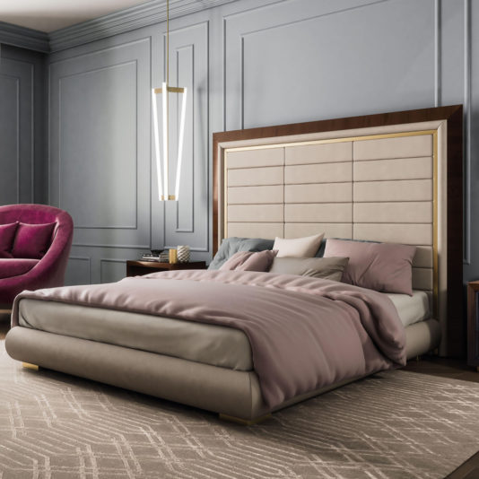 Luxury Italian Designer Nubuck Bed With Tall Headboard