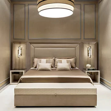 Luxury Italian Designer Upholstered Bed With Extended Headboard Luxury Italian Designer Upholstered Bed With Extended Headboard