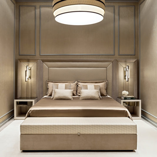 Luxury Italian Designer Upholstered Bed With Extended Headboard