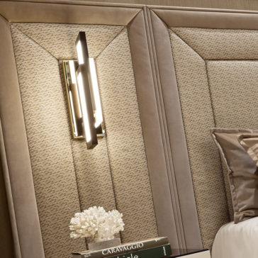 Luxury Italian Designer Upholstered Bed With Extended Headboard Luxury Italian Designer Upholstered Bed With Extended Headboard