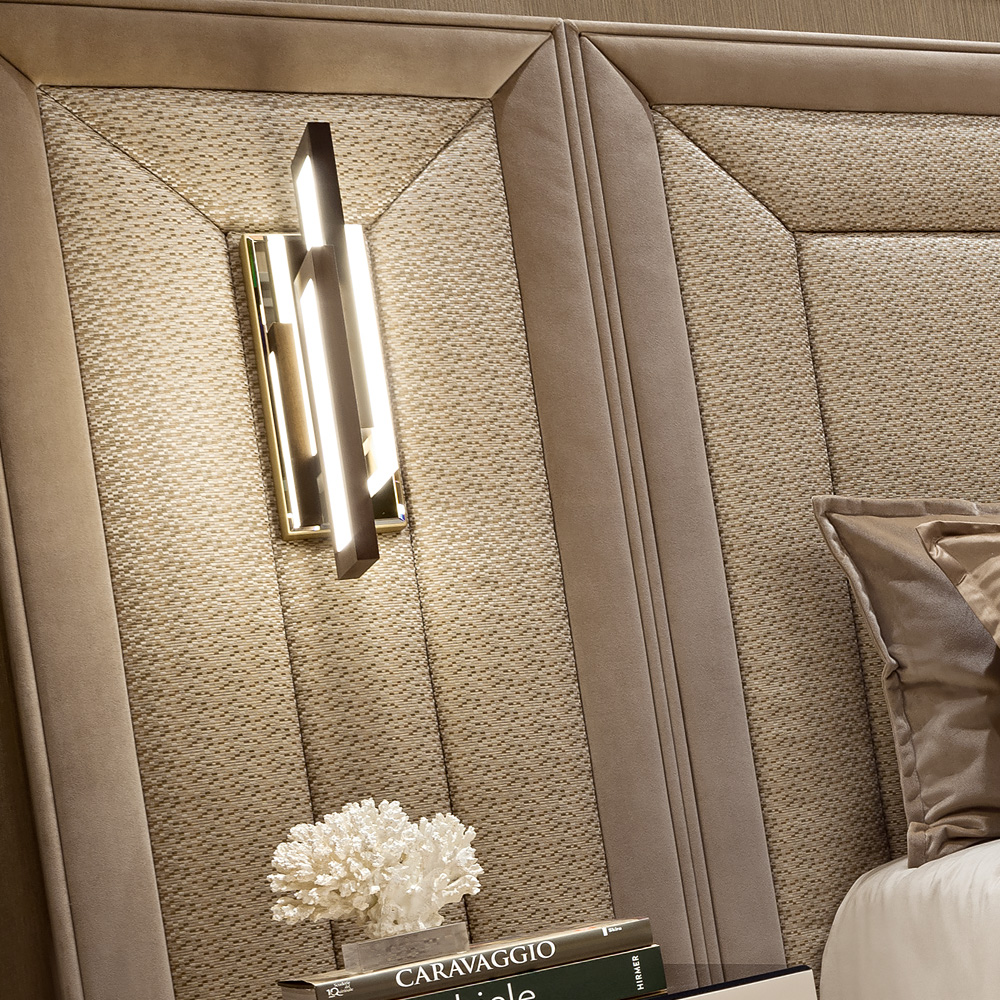 Luxury Italian Designer Upholstered Bed With Extended Headboard
