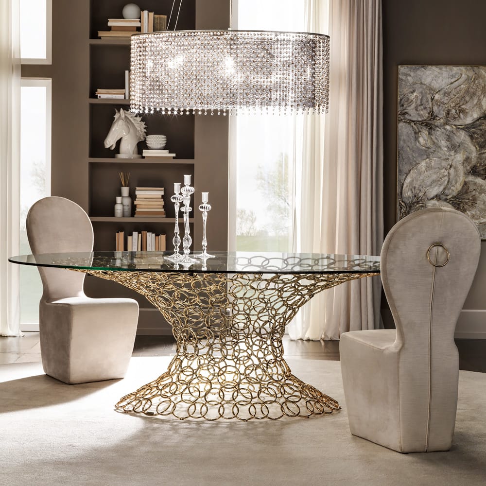 Luxury Italian Rings Glass Dining Table