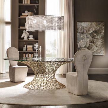 Luxury Italian Gold Plated Rings Glass Dining Table Set Luxury Italian Gold Plated Rings Glass Dining Table Set