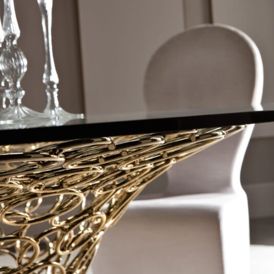 Luxury Italian Gold Plated Rings Glass Dining Table Set Luxury Italian Gold Plated Rings Glass Dining Table Set