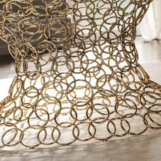 Luxury Italian Gold Plated Rings Glass Dining Table Set Luxury Italian Gold Plated Rings Glass Dining Table Set