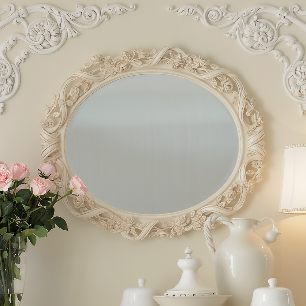 Luxury Italian Ivory Oval Wall Mirror