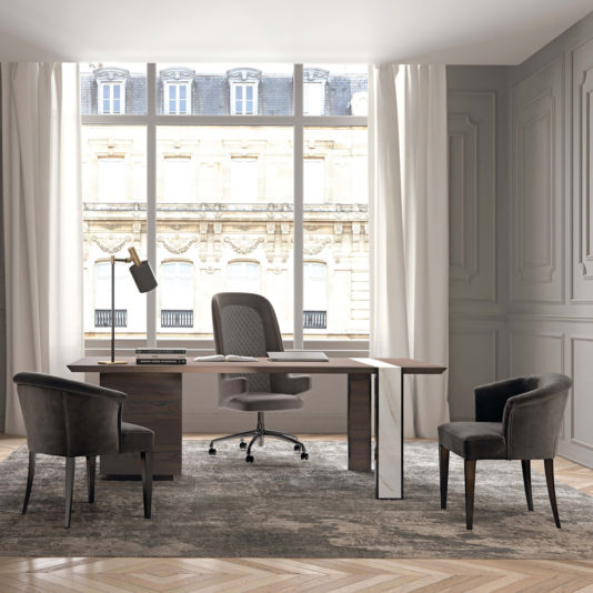 Luxury Italian Matt Veneer And Marble Executive Desk