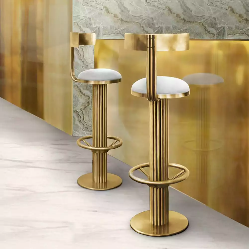 Luxury Mid Century Gold Modern Bar Stool
