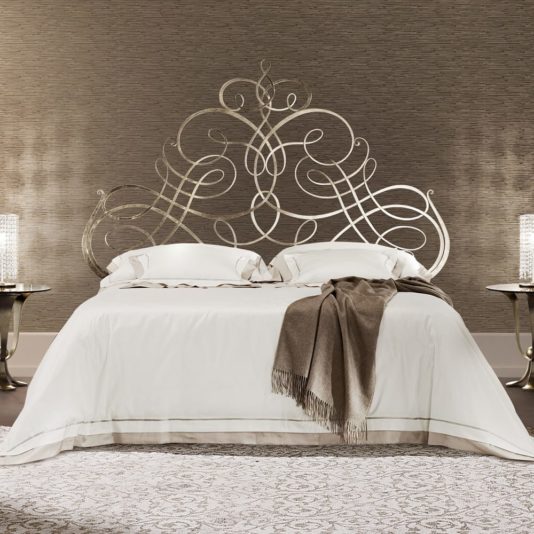 Luxury Ornate Italian Champagne Leaf Designer Wrought Iron Bed