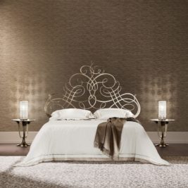 Luxury Ornate Italian Champagne Leaf Designer Wrought Iron Bed