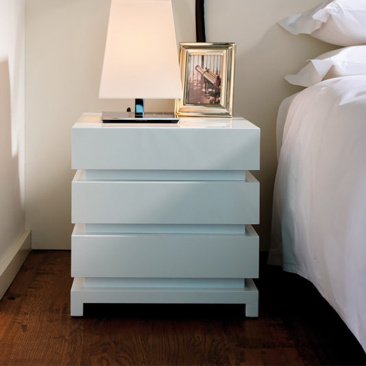Luxury White Lacquered Three Drawer Bedside Table