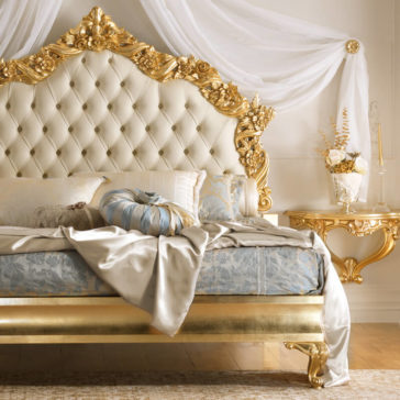 Reproduction Italian Gold Leaf Bed Magnificent Gold Leaf Rococo Leather Button Upholstered Bed