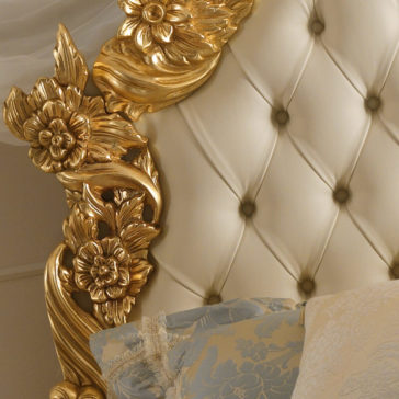 Reproduction Italian Gold Leaf Bed Magnificent Gold Leaf Rococo Leather Button Upholstered Bed