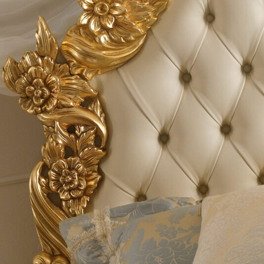 Magnificent Gold Leaf Rococo Leather Button Upholstered Bed