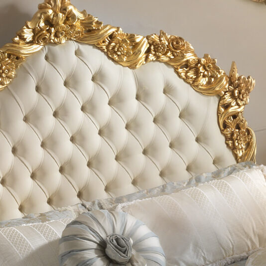 Magnificent Gold Leaf Rococo Leather Button Upholstered Bed