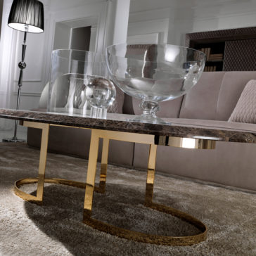 Modern 24 Carat Gold Plated Oval Marble Coffee Table Luxury Contemporary Marble 24 Carat Gold Coffee Table