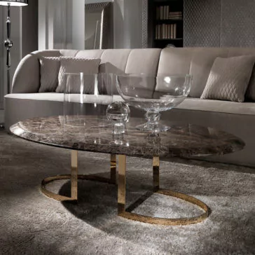 Modern 24 Carat Gold Plated Oval Marble Coffee Table Modern 24 Carat Gold Plated Oval Marble Coffee Table