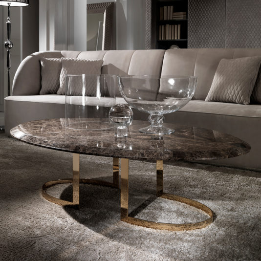 Modern 24 Carat Gold Plated Oval Marble Coffee Table
