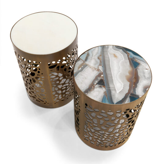 Italian Designer Laser Cut Bronzed Metal Marble Side Table Italian Designer Laser Cut Bronzed Metal Marble Side Table
