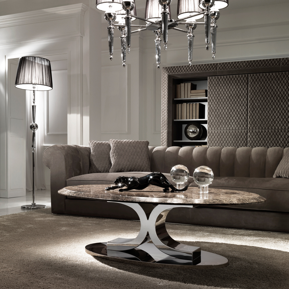 Luxury Contemporary Italian Oval Marble Coffee Table