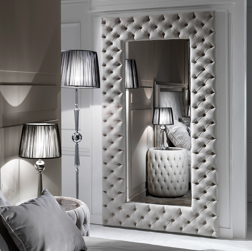 Large mirror, Modern Button Upholstered Nubuck Leather Wall Mirror