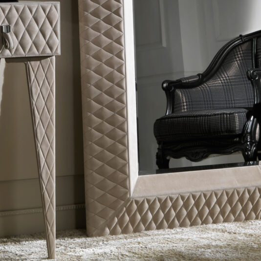 Luxury Freestanding Quilted Nubuck Leather Mirror