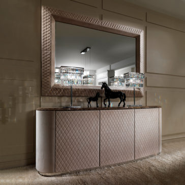 Large High End Quilted Nubuck Leather Mirror Luxury Marble Nubuck Leather Buffet And Mirror Set